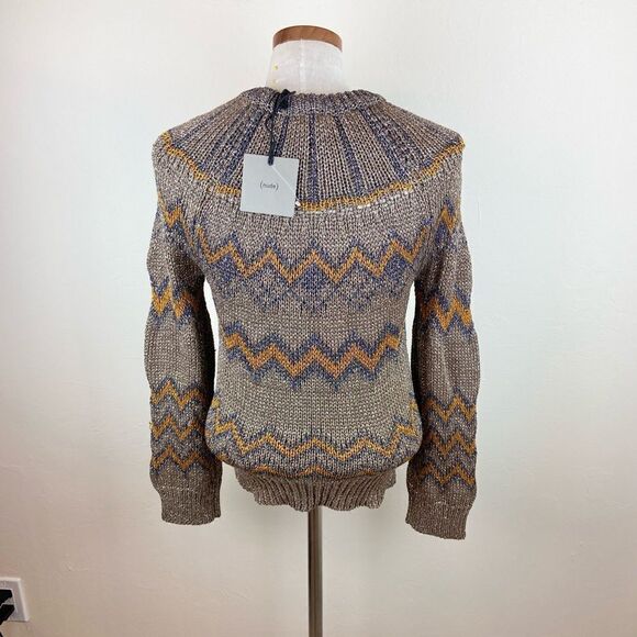 (nude) Gold Metallic Round-Neck Knit Sweater - Picture 5 of 6